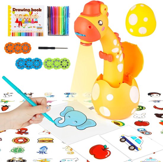 Nexvo® Tekenprojector - Kinder Tekenprojector - Dinosaurus - Geel - 17cm x 17cm x 21cm van Merkloos