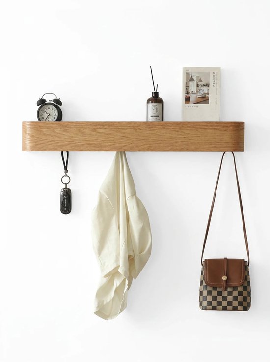 Novalura Wandkapstok Eiken Bruin - 8 Verborgen Haken - Massief FSC Hout - Minimalistisch