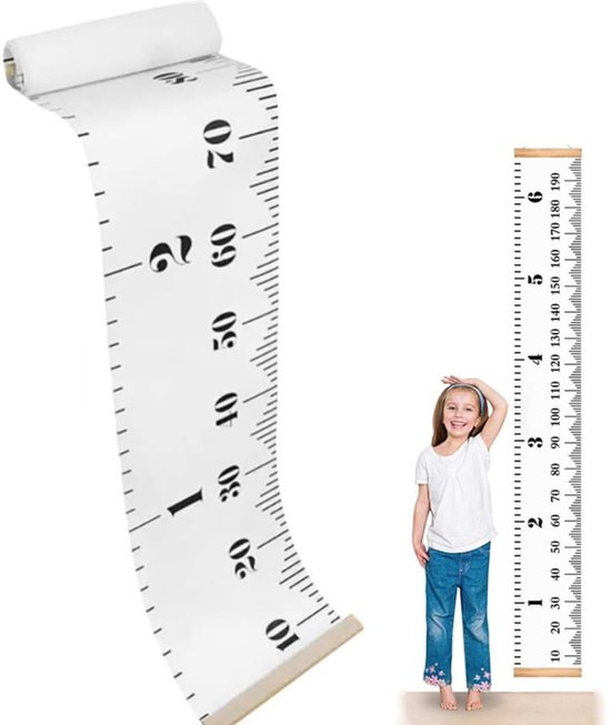 NTHProducts - Kind Hoogtemeter - Canvas Muurdecoratie - Groeimeting voor Kinderen - Zwart-Wit - Kinderkamer Decoratie - Meetlat voor Groeischema
