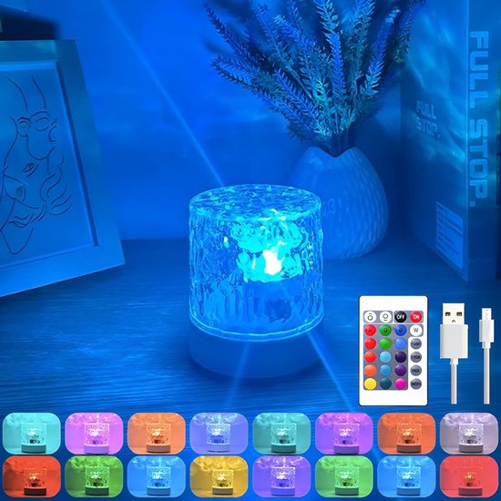 Oceaangolfprojectorlamp - 16-kleuren draadloze LED - 3D holografische waterrimpelprojectie nachtlampje - badkamer en slaapkamer - Water rimpel nachtlampje - Zacht voor de ogen - Romantische sfeer lamp - Sfeer decoratie voor de kinderkamer