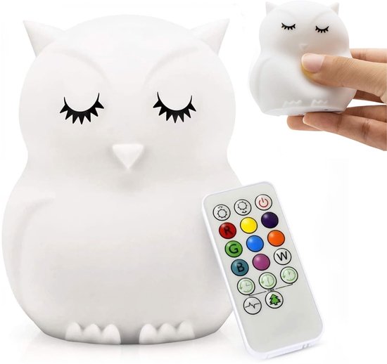 OKWISH Babykamer Nachtlampjes - Uil Nachtlampje - Kinder Nachtlampje Met Kleurwissel En 10 Helderheidsniveaus - USB Oplaadbaar Silicone - Wit van Merkloos