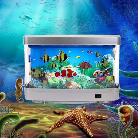OKWISH Reguliere Aquariumverlichting - LED Sfeerlamp met Vissen - Decoratieve Aquariumverlichting - Nachtlicht met Ocean Dolfijn Effect - ABS - Wit van OKWISH