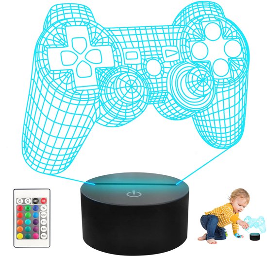 OKWISH Tafellampen - 3D Nachtlampje - LED Game Lamp - Gamer Sfeerverlichting - Met Afstandsbediening - Zwart van Merkloos