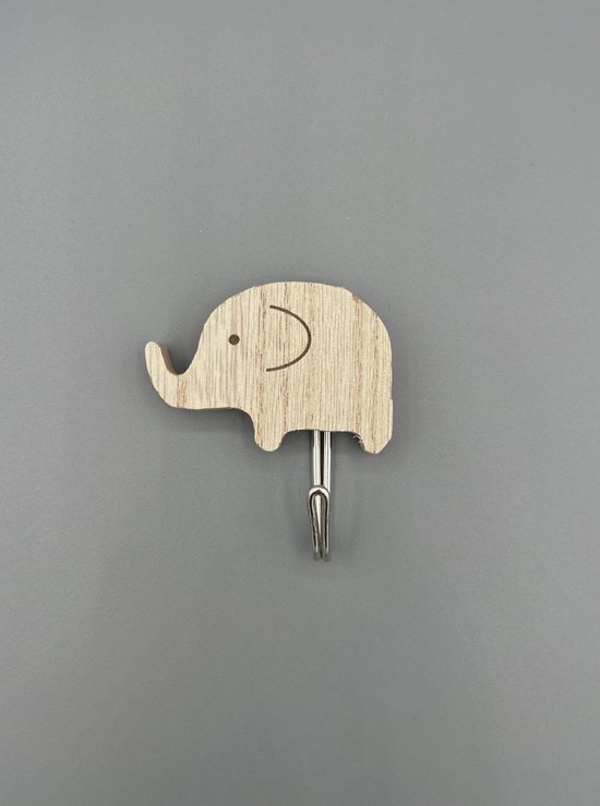 Olifant Haakjes Set van 2 – Wandhaak Kinderkamer / Babykamer Decoratie - Plakhaakjes - Leuke haakjes voor in de babykamer - Haakjes voor in de kost - plakhaakjes - houtkleur