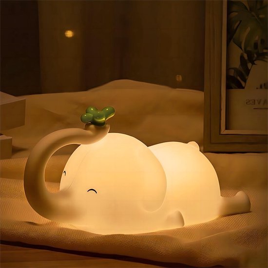 Olifant Nachtlampje - Babykamer Verlichting - Dimbare Slaaplamp - USB Oplaadbaar - Telefoonhouder - Veilig Siliconen
