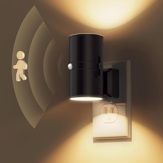 OLOEYLED nachtlicht met lichaamssensie - stekkers - 2 stuks - automatisch op - helderheid 0-100 lumen verstelbaar - 3000 K zacht warm wit licht - geschikt voor badkamers - gangen - slaapkamers - trappen - kinderkamers en kamers voor ouderen van Merkloos