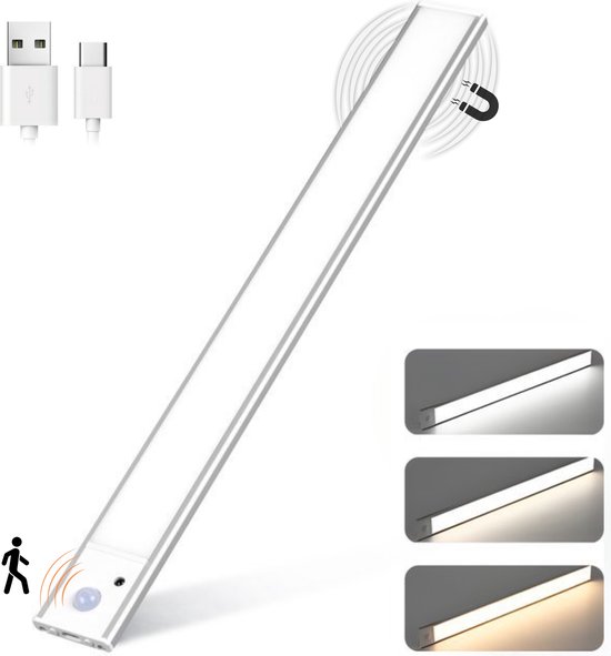 Omniscient® Led Lamp met Bewegingssensor - Kastverlichting - Keukenverlichting Onderbouw Led- Nachtlampje - Meerdere Kleurtemperaturen - Dimbaar - 30 cm - Nachtlampje met Sensor - Binnen - USB-C Oplaadbaar - Trapverlichting - Magnetisch - Kastlamp van Omniscient®