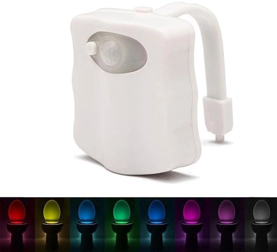 Oneay Kleurrijk nachtlampje voor het toilet met bewegingssensor, toiletverlichting, automatische badkamerverlichting, toiletbrilverlichting met bewegingssensor, nachtlampje, 8 kleurwisselingen van Merkloos