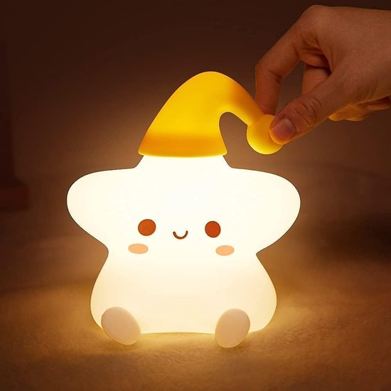 Oneay Schattig Ster-nachtlampje, LED-nachtlampje in de vorm van een Ster voor kinderen, gemaakt van voedselveilig siliconen, dimbaar, zacht aanvoelend siliconen lampje, leuk cadeau, perfect voor op het bureau, in de babykamer of kinderkamer van Oneay