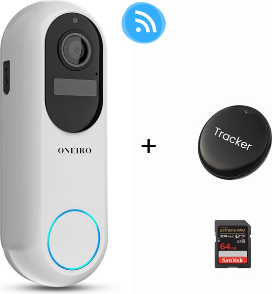 Oneiro's Smart Deurbel PRO met Camera & WIFI Wit + SD kaart 64 GB- draadloos op accu - slimme deurbel - luxe - inclusief draadloze gong - t-ring t-ring geluid - Deurbel set - IP65 Waterdicht van Oneiro