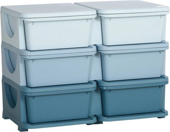 Opbergboxen - Ladekast met opbergdoos - Speelgoed organizer - Speelgoedkast - Blauw- 75L x 37B x 56,5H cm