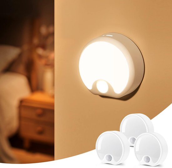 Oplaadbaar Baby Nachtlampje met Bewegingssensor, 3 Stuks, USB LED Verlichting