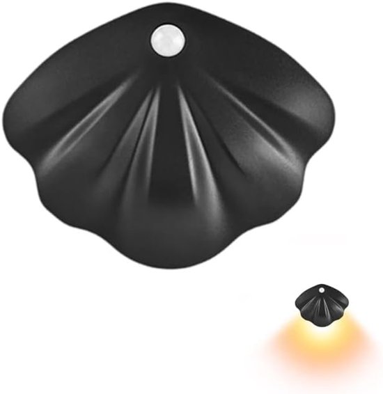 Oplaadbaar Dimbaar LED Wandlamp Schelp Nachtlampje - Met Bewegingssensor - Draadloos - Zonder Boren Zonder Stroom - Op accu - Trap/Woonkamer/Slaapkamer/Kinderkamer Verlichting- Binnen Muurlamp - Wanddecoratie met LED Verlichting - zwart van JOYROOM