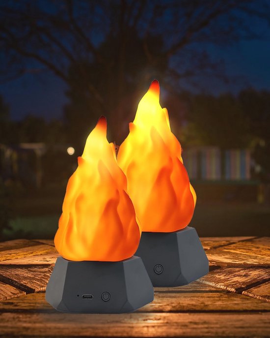 Oplaadbaar LED Nep brandlampje - Flikkerende Verlichting voor Appartement, Terras en Buitencamping (2 Stuks) van Merkloos