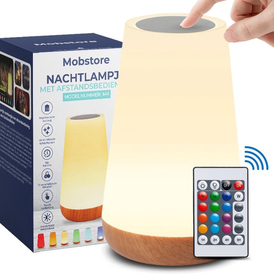 Oplaadbaar nachtlampje kinderen - Afstandsbediening - 16+ kleuren - Tijdfunctie - Wake-up Light - Sfeerlamp - Camping lamp - Leeslamp - Tafellamp slaapkamer - Nachtlampje volwassenen - Touch bediening- 15CM - Dimbaar - Draadloos - Nachtlampje baby van A3A ACADGQ