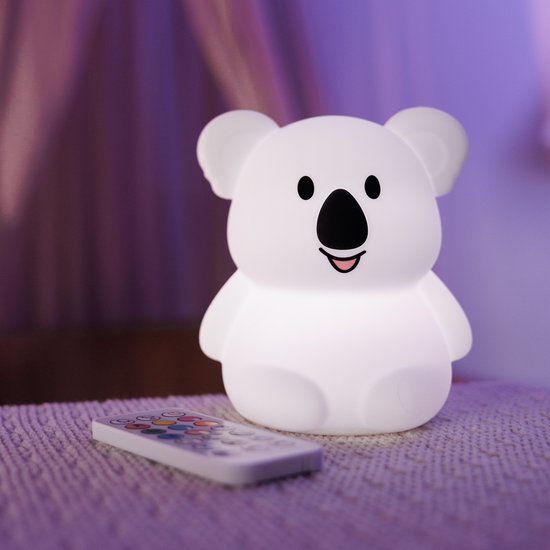 Oplaadbaar nachtlampje kinderen - Koala - LED - 40+ branduren - Touch bediening - Dimbaar - Draadloos - Instelbare timer - Kinder nachtlampje - Slaapkamer - Nachtlampje kinderen - Bedlampje - Kindvriendelijk - Kinderkamer - 9 kleuren - Nachtlampje van Merkloos