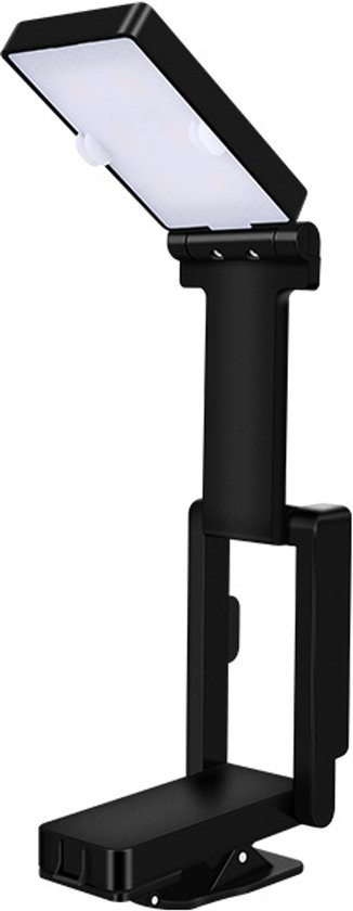 Oplaadbare LED klemlamp zwart 700mAh | Opvouwbare draagbare mini boeklamp | Oogvriendelijk als leeslamp en compacte bureaulamp