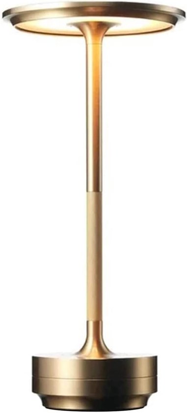 Oplaadbare LED Tafellamp, USB-C, 1800 mAh Dimbare Waterproof Draadloze Sfeerlamp met Touch Bediening, oplaadbare ronde metalen lamp met aanraakbediening, Woonkamer, Restaurant en Bar, goud van Merkloos