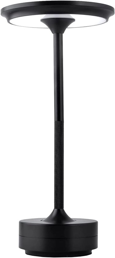Oplaadbare LED Tafellamp, USB-C, 1800 mAh Dimbare Waterproof Draadloze Sfeerlamp met Touch Bediening, oplaadbare ronde metalen lamp met aanraakbediening, Woonkamer, Restaurant en Bar, Zwart van Merkloos