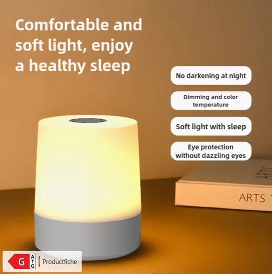 Oplaadbare Touch Bedlamp – Dimbaar Warm 360 LED Nachtlampje – Met Ophangfunctie & Noodverlichting – Voor Slaapkamer & Kinderkamer van Lideka