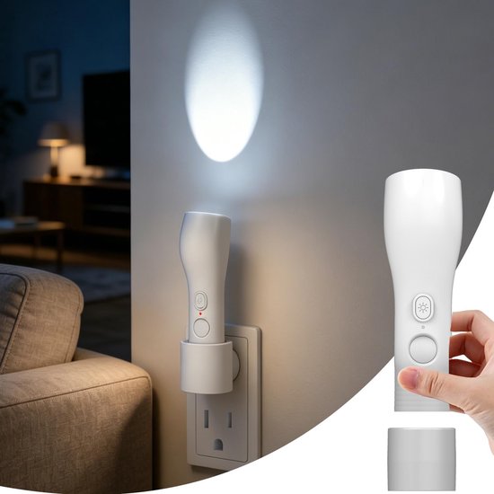 Oplaadbare zaklamp - nachtlampje met bewegingssensor voor stroomuitval - bewegingsgeactiveerd nachtlampje - noodverlichting voor thuis - 4-in-1 Noodverlichting bij Stroomuitval - Oplaadbare Zaklamp voor Noodgevallen - Sensor Lamp Slaapkamer - Wit