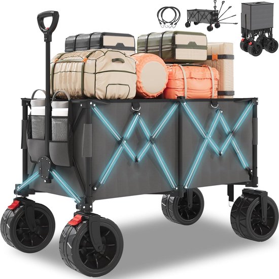 Opvouwbare kampeertrolley met grote wielen - 260L, 150kg draagvermogen, ideaal voor buiten, tuin, strand, en winkelen van Sekey
