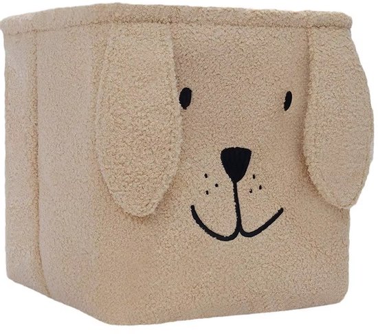 Opvouwbare Teddy Speelgoedmand - Opberger - Lichtbruine Knuffelmand in Hondendesign met handvaten, 33x33x33 cm - Commodemandje - Kinderkamer decoratie accessoires - Babykamer accessoires - Organizer