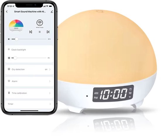 Original Witte Geluid Machine PRO - Slaaptrainer Baby - Wekker Verstelbare Rbg 16 Kleur Lichten - 34 Verschillende Geluiden - Slaaphulp Voor Kinderen en Volwassenen - Draadloos - Witte Ruis - Wit - Slapeloosheid Fysiotherapie van Merkloos