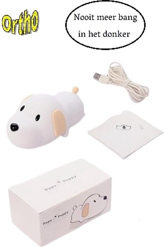 Ortho ® - LED Nachtlampje - Kinderen - Babykamer - Timer - Oplaadbaar - Dimmer - Puppy/Hond - Wit van Ortho