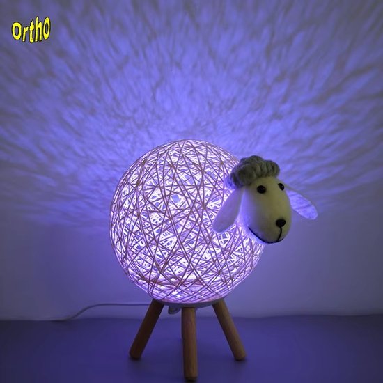 Ortho® - Nachtlamp Schaap Klein - Tafellamp - Nachtlampje - Afstandsbediening - RGB Kleuren - Dimbaar - Kinderkamer - Handgeweven - Klein RGB van Ortho