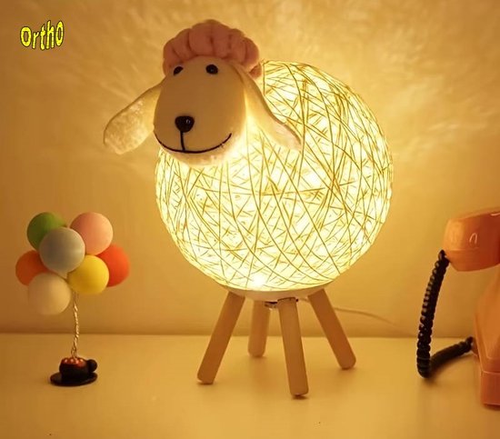Ortho® - Nachtlamp Schaap Klein - Tafellamp - Nachtlampje - Dimbaar - Kinderkamer - Handgeweven - Klein van Merkloos