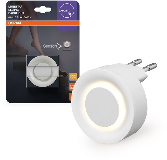 OSRAM Lunetta Backlight Ellipse White, mobiele lamp, 0,31 W, 4 lm, warm wit, nachtlampje met bewegingsmelder, dag/nachtsensor, voor gebruik binnenshuis van Merkloos