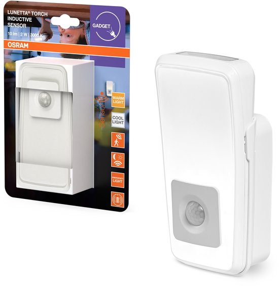 OSRAM LUNETTA TORCH nachtlamp met geïntegreerde sensor & zaklamp, 2W, 10lm, wit, koud wit & daglicht wit licht (3000 & 4000 & 6500K), ingebouwde EU-stekker, ideaal voor gebruik binnenshuis van Merkloos