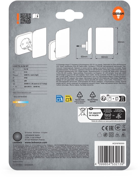 OSRAM nachtlampje, indirect licht, 3000K, 5lm, 0,28W, daglichtsensor, plug-and-play, voor kinderkamers en woonruimtes van Merkloos