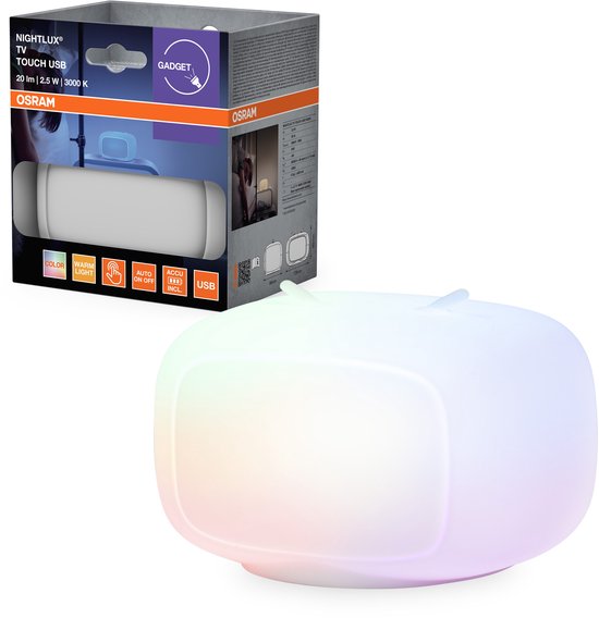 OSRAM NIGHTLUX TOUCH TV-nachtlampje met touch-dimfunctie in wit van kunststof, IP20-bescherming, ideaal voor de kinderkamer van Osram