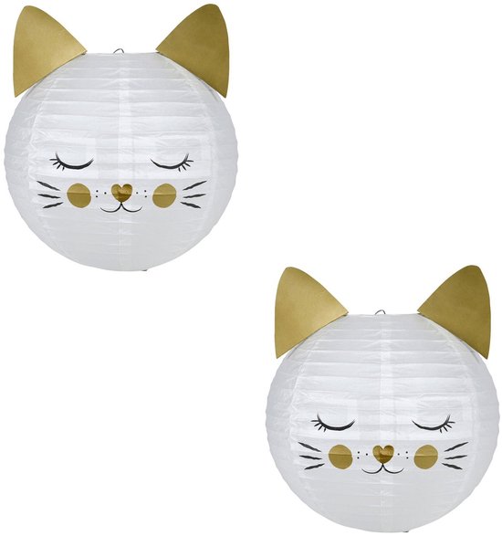 Ostaria Japanse bol lampion - 2x - Kat/Poes thema - D35 cm - Sint Maarten lampion - Tuinfeest - Versiering - Kinderfeestje
