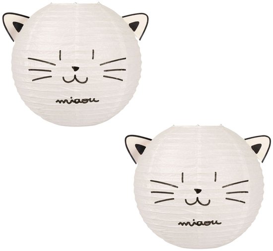 Ostaria Japanse bol lampion - 2x - Kat/Poes thema - D35 cm - Sint Maarten lampion - Tuinfeest - Versiering - Kinderfeestje van OSTARIA