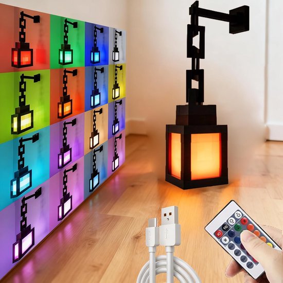 OUYLAF nachtlampjes - nachtlampje kinderen - nachtlampje volwassenen - Nachtlampje - Pixelvormig lantaarn LED-nachtlampje - 16 kleuren LED-muuromgevingsnachtlampje - tafellamp slaapkamer - Decoratief - Met afstandsbediening van Merkloos
