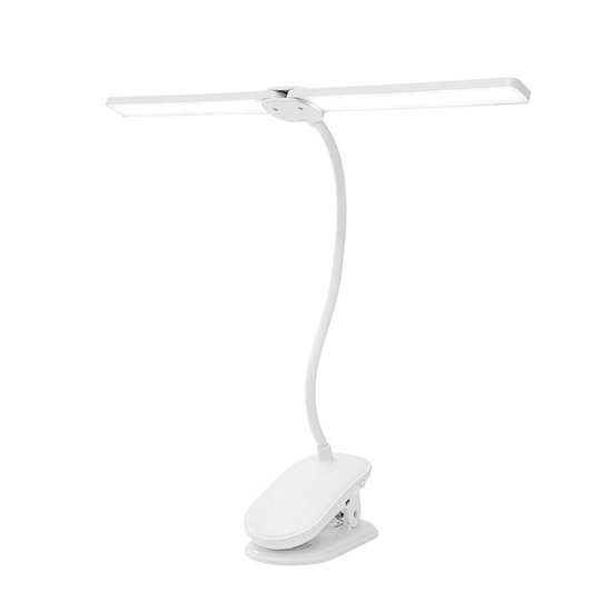 OYLCDI Dubbelkoppige LED klemleeslamp - Traploos dimbaar met 3 kleurtemperaturen 3000-6500K - Oogvriendelijk flikkervrij licht & 360° flexibele zwanenhals - Oplaadbaar 2400mAh accu tot 30 uur gebruiksduur