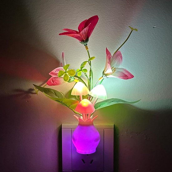 Paddenstoel Nachtlampje - Sfeerverlichting LED - Decoratieve Verlichting - Automatische Aan/Uit - 8 inch - Roze