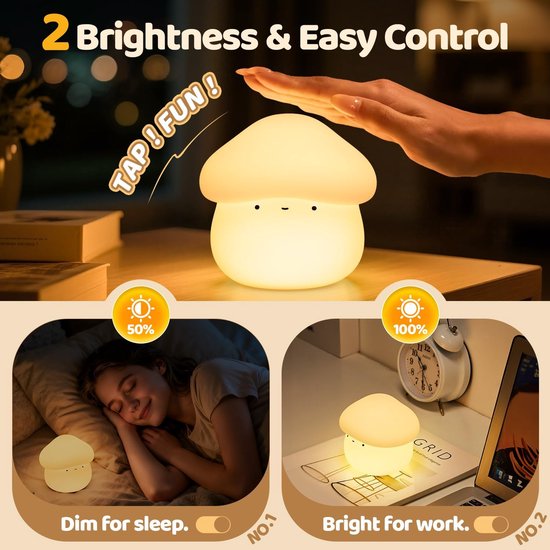 Paddestoel Lamp - Timer paddestoel nachtlampje voor kinderen - Dimbaar en eenvoudig te bedienen schattig lampje - Squishy siliconen nachtlampje - Oplaadbare nachtlampje voor babykamer van Merkloos
