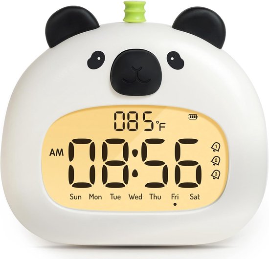 Panda Sleep Trainer Kinderwekker, LCD Nachtlampje Dimmend, USB Oplaadbaar, 3 Alarmtimers Wekassistent, Perfect als Decoratiecadeau voor Jongens en Meisjes van Jooki