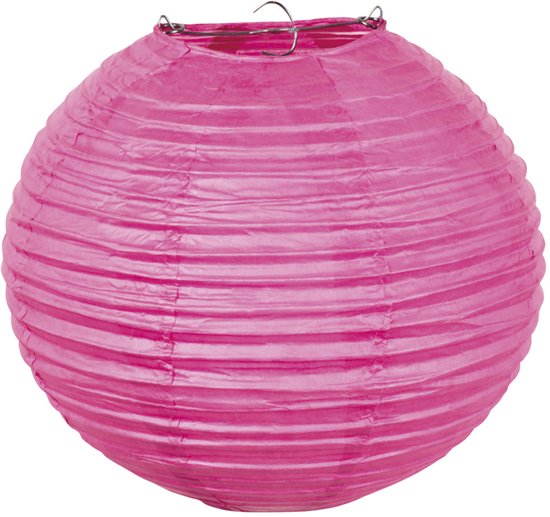 Papieren lampion knalroze met draadstalen frame (25 cm)