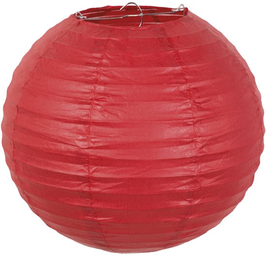 Papieren lampion rood met draadstalen frame (25 cm)