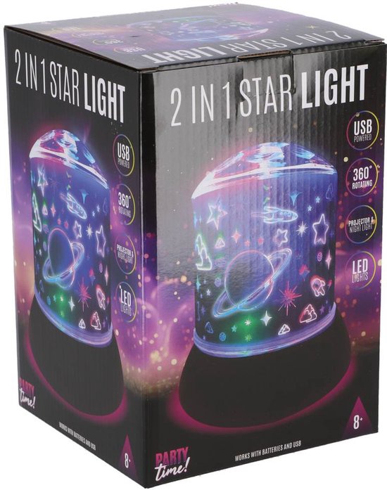 Party Time LED sterrenlamp 2 in 1 met zwarte voet voor magische sfeer. van Merkloos