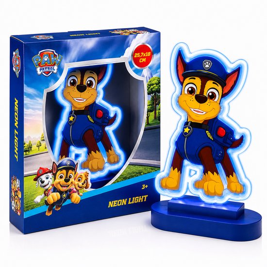 Paw Patrol Nachtlamp Chase - Neon Lamp voor Kinderkamer en Slaapkamer - Nachtlampje Kinderen - Bedlampje met Aan/Uit Knop - 25,7x18 cm