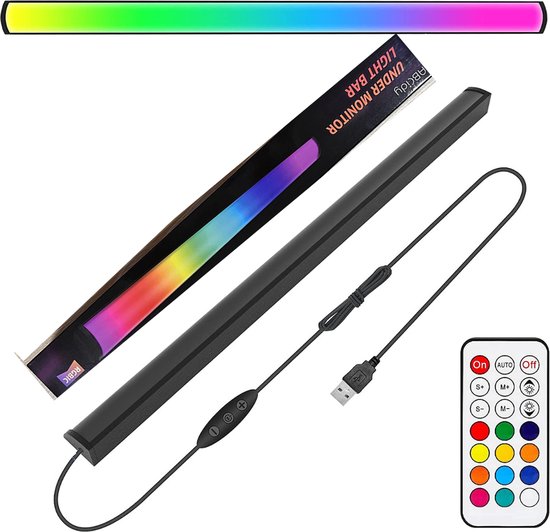 Pc Scherm Licht - Computer Monitor Lamp, RGBIC Smart LED Light Bar Regenboogeffect, Scherm Lamp USB Gevoed, Afstandsbediening Kleur Veranderen, Instelbare Helderheid-Snelheid voor Gaming, PC, TV, Kamerdecoratie van OKEJU