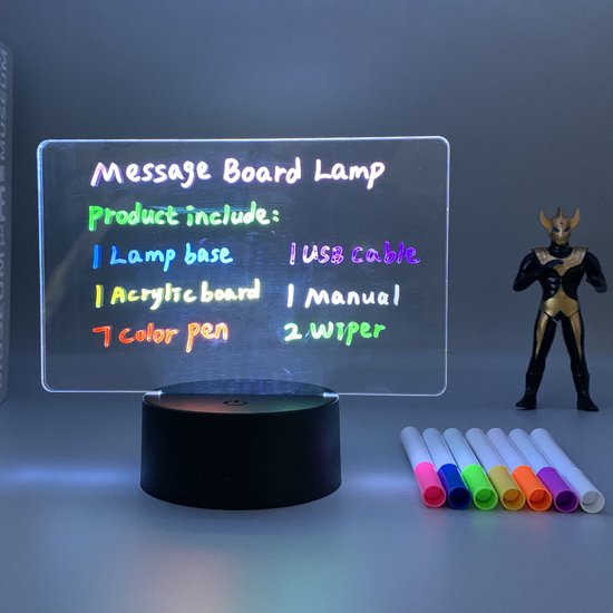 Peakonline storeAcrylic LED Message Board Lamp Met 7 Kleuren - Uitwisbare Markers - Herschrijfbare Licht Boord Voor Bureau - Kids Slaapkamer - Slaap Led Nachtlampje - Kamer decor van Peakonline store