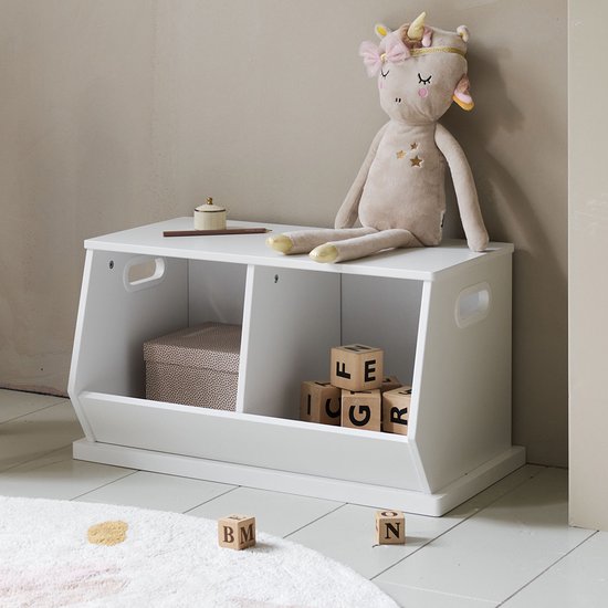 Petite Amélie ® Speelgoedkist Kinderen - Wit - Opbergkist met 2 Vakken - Genoeg Ruimte voor alle favoriete Boeken, Speelgoed of Knuffels - H.36 x L.57x B.36 cm