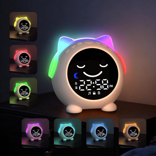 Peuter Slaap Training Klok, Wekker voor Kinderen, Bluetooth Muziekspeler & Digitale Klok, Slaap Geluid Machine voor Kinderkamer, Kinderen Wekker, Slaap Trainer met Wake Up Light (V3)